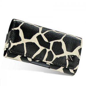 Horizontal Leather Safari Pouch Case Cover for LG Incite CT810 (AT&T) - Black / White Giraffe #1