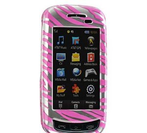 Hard Plastic Design Cover Case for Samsung Impression A877 (AT&T) - Hot Pink / Silver Zebra