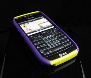 Hard Plastic Robotic Cover Case for Nokia E71 - Yellow / Purple