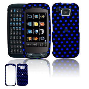Hard Plastic Design Cover Case for Samsung Impression A877 (AT&T) - Black / Blue Polka Dots
