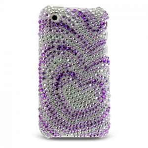 Hard Plastic Bling Design Cover Case for Apple iPhone 3G - Purple w/ Silver Hearts