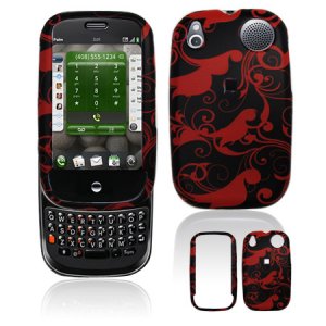 Hard Plastic Design Shield Cover Case for Palm Pre - Red / Black Floral