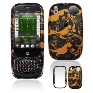 Hard Plastic Design Shield Cover Case for Palm Pre - Gold / Black Floral
