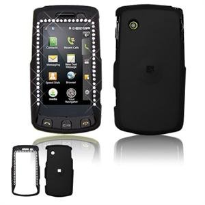 Hard Plastic Rubber Feel Faceplate Case Cover for LG Bliss UX700 - Black Gem Bling