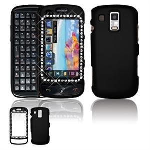 Hard Plastic Rubber Feel Faceplate Case Cover for Samsung Rogue U960 - Black Gem Bling
