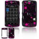 Hard Plastic Rubber Feel Faceplate Case Cover for Blackberry Storm 2 9550 - Black/Pink Stars