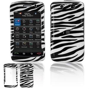 Hard Plastic Rubber Feel Faceplate Case Cover for Blackberry Storm 2 9550 - Black/White Stripes