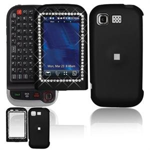 Hard Plastic Rubber Feel Cover Case for LG Tritan AX840 - Black Gem Bling