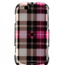 Hard Plastic Design Faceplate Case Cover for Motorola Cliq - Hot Pink Check