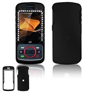 Hard Plastic Rubber Feel Faceplate Case Cover for Motorola Debut i856 - Black Gem Bling