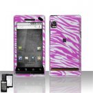 Hard Plastic Design Faceplate Case Cover for Motorola Droid - Pink/Silver Stripes