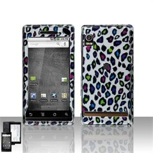 Hard Plastic Design Faceplate Case Cover for Motorola Droid - Rainbow Leopard