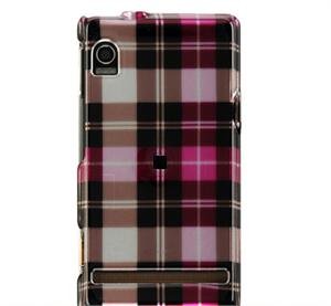 Hard Plastic Design Faceplate Case Cover for Motorola Droid - Black/Pink Check