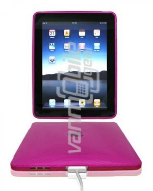 Pink 1-Pc Hard Rubber Semi-Transparent Case w/ "Circle Design" for Apple iPad