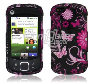 Pink Butterfly Design Hard 2-Pc Snap On Faceplate Case for Motorola Cliq XT (T-Mobile)