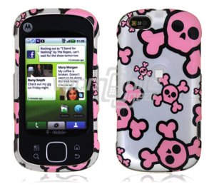 Silver/Pink Skulls Design Hard 2-Pc Snap On Faceplate Case for Motorola Cliq XT (T-Mobile)