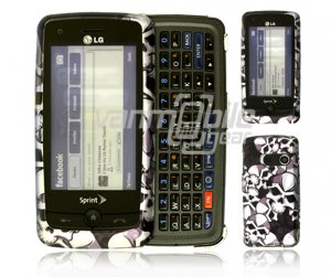 Black/Silver Skulls Design Hard 2-Pc Snap On Faceplate Case for LG Rumor Touch (Sprint)