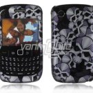 Silver/Black Skulls Design Hard 2-Pc Snap On Plastic Faceplate Case for BlackBerry Curve 8520/8530