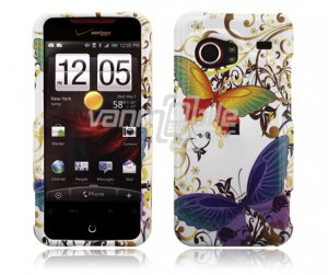 White Butterfly Design Hard 2-Pc Snap On Faceplate Case for HTC Droid Incredible (Verizon Wireless)