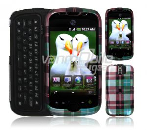 Turquoise Plaid Design Hard 2-Pc Snap On Faceplate Case for myTouch Slide (T-Mobile)