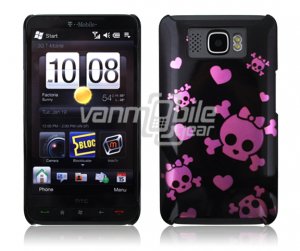 BLACK PINK SKULL 1-PC CASE COVER for TMOBILE HTC HD2 NR