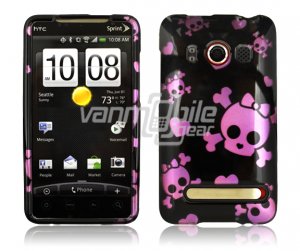 BLACK PINK SKULL FACE PLATE CASE for SPRINT HTC EVO 4G