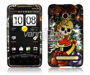 SKULL WITH HEART FACE PLATE CASE for SPRINT HTC EVO 4G