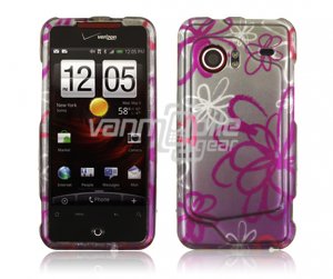 Squiggly Flowers Design Hard 2-Pc Snap On Faceplate Case for HTC Droid Incredible (Verizon Wireless)