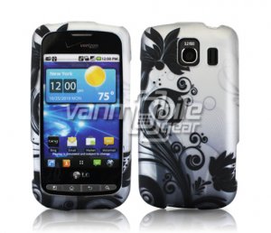 BLACK/SILVER ABSTRACT SWIRLS RUBBERIZED DESIGN CASE for LG VORTEX