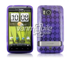 PURPLE ARGYLE DESIGN TPU CASE + CAR CHARGER for HTC THUNDERBOLT