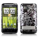BLACK SILVER SKULLS GLOSSY DESIGN CASE FOR HTC THUNDERBOLT
