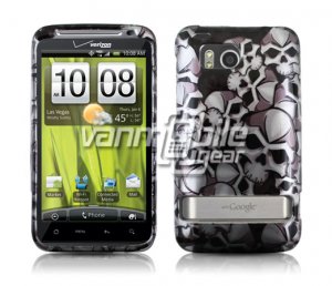 BLACK SILVER SKULLS GLOSSY DESIGN CASE FOR HTC THUNDERBOLT