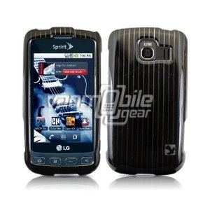 BLACK/SILVER VERTICAL STRIPES DESIGN CASE + Screen Protector for LG OPTIMUS S