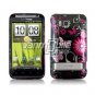 BLACK PINK BUTTERFLY GLOSSY DESIGN CASE + Screen Protector + Car Charger FOR HTC THUNDERBOLT