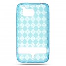 Blue ARGYLE DESIGN TPU CASE + Screen Protector + Car Charger for HTC THUNDERBOLT