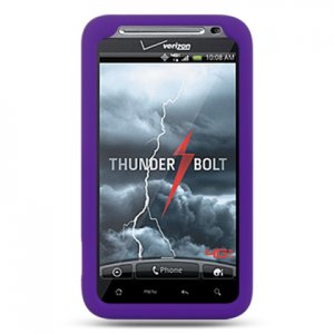 PURPLE SOFT SILICONE SKIN CASE COVER + SCREEN PROTECTOR for HTC THUNDERBOLT