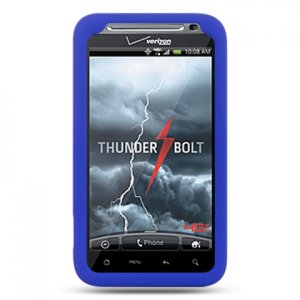 Blue SOFT SILICONE SKIN CASE COVER + Car Charger for HTC THUNDERBOLT