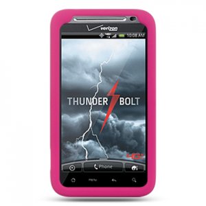 Pink SOFT SILICONE SKIN CASE COVER + Car Charger for HTC THUNDERBOLT