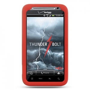 Red SOFT SILICONE SKIN CASE COVER + Screen Protector for HTC THUNDERBOLT
