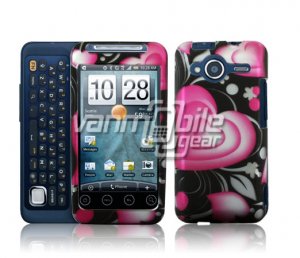 HTC Evo Shift 4G Pink/Black Hearts Design Hard 2-pc Plastic Case + Car Charger