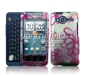 HTC Evo Shift 4G Pink Flowers Doodle Design Hard 2-pc Plastic Case + Car Charger