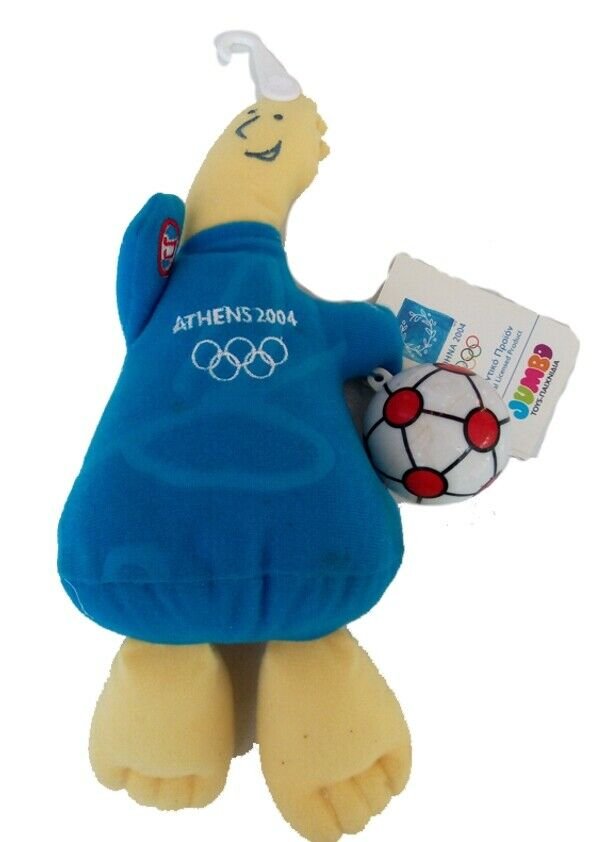 2004 Athens olympic games official phoebus mascot with soccer ball