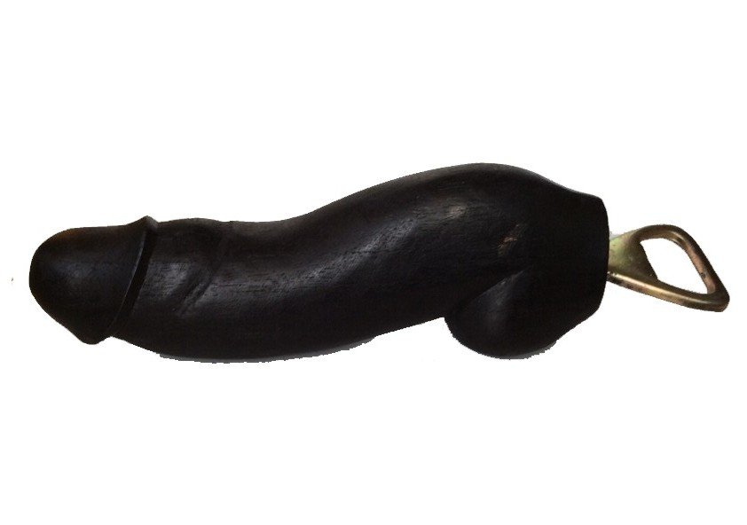 wooden penis shaped (bachelor party) black bottle opener