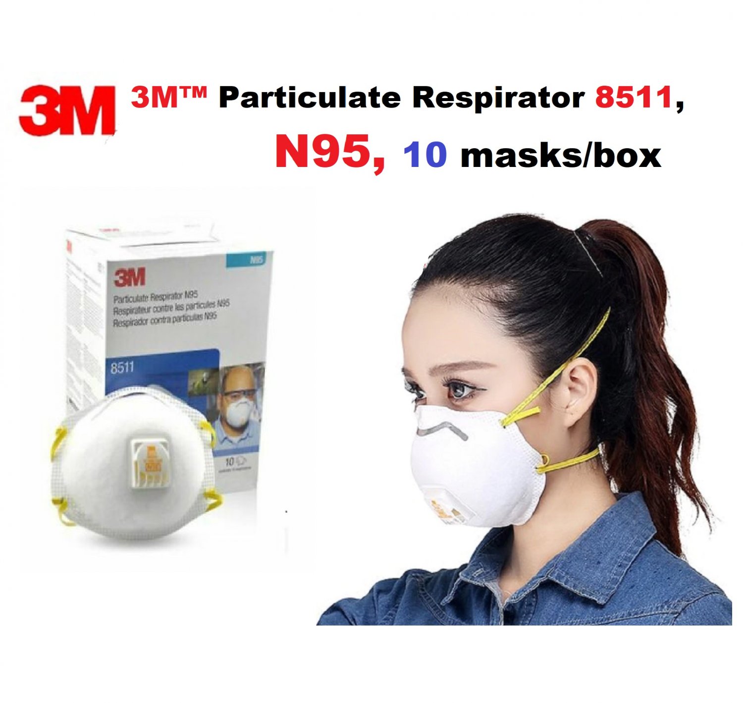 3M™ Particulate Respirator 8511 N95 With VALVE, 10 Masks/box, Valve ...