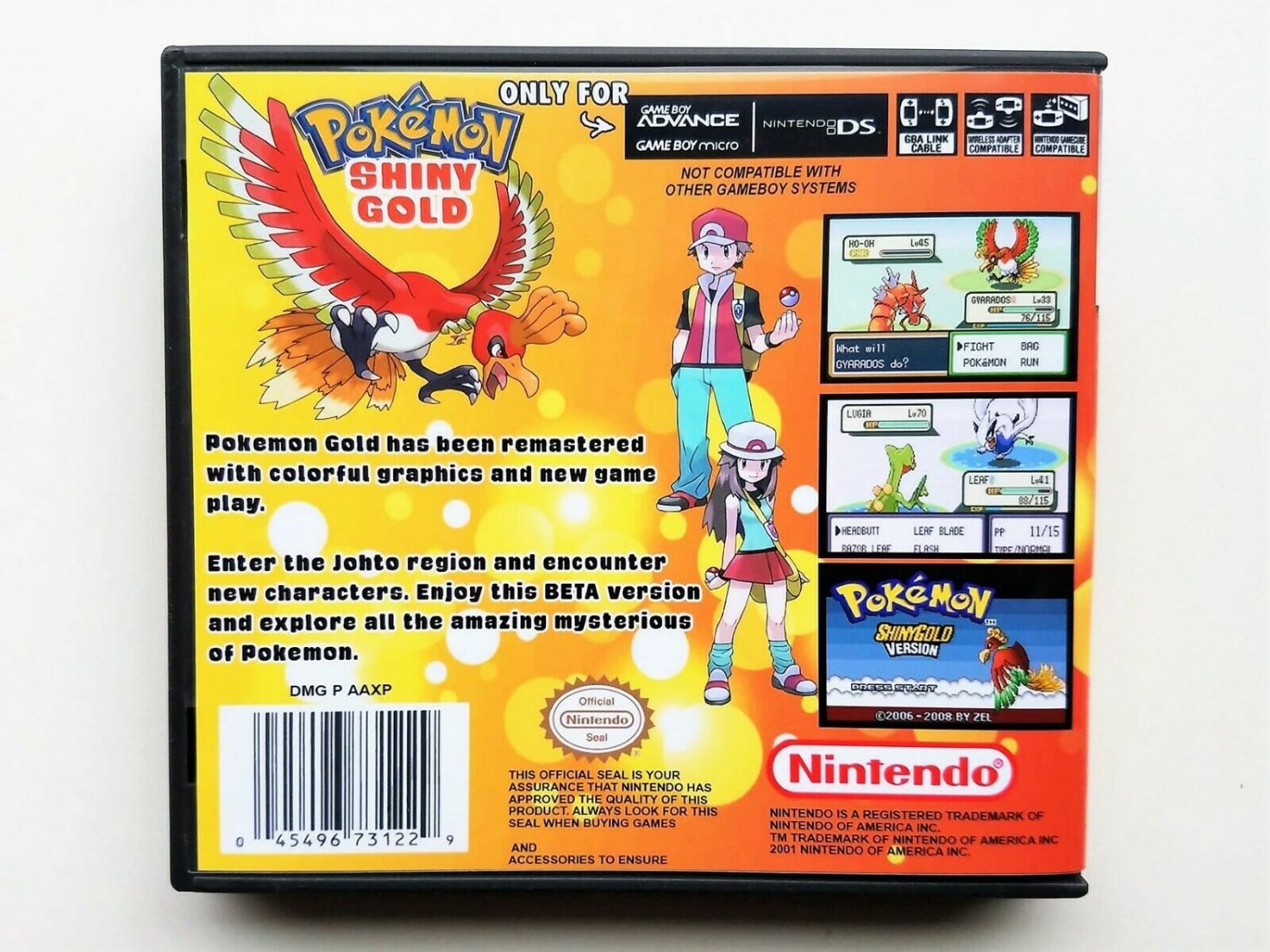 Pokemon Shiny Gold (Version 5b) GBA Game Boy Advance Remastered Fan