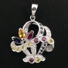 18K White Gold 0.07cts Diamond & 1.19cts Orange, Blue, Red, Yellow Sapphire Pendant
