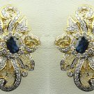 18K Yellow Gold 1.80cts. Diamond & 1.22 cts. Blue Sapphire Earring