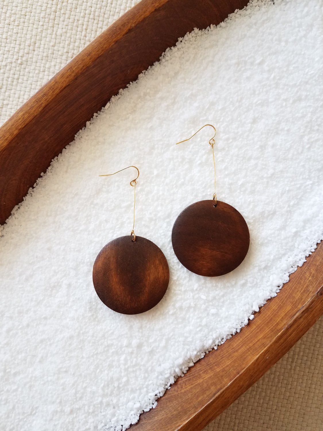 Brown Wood Circle Earrings