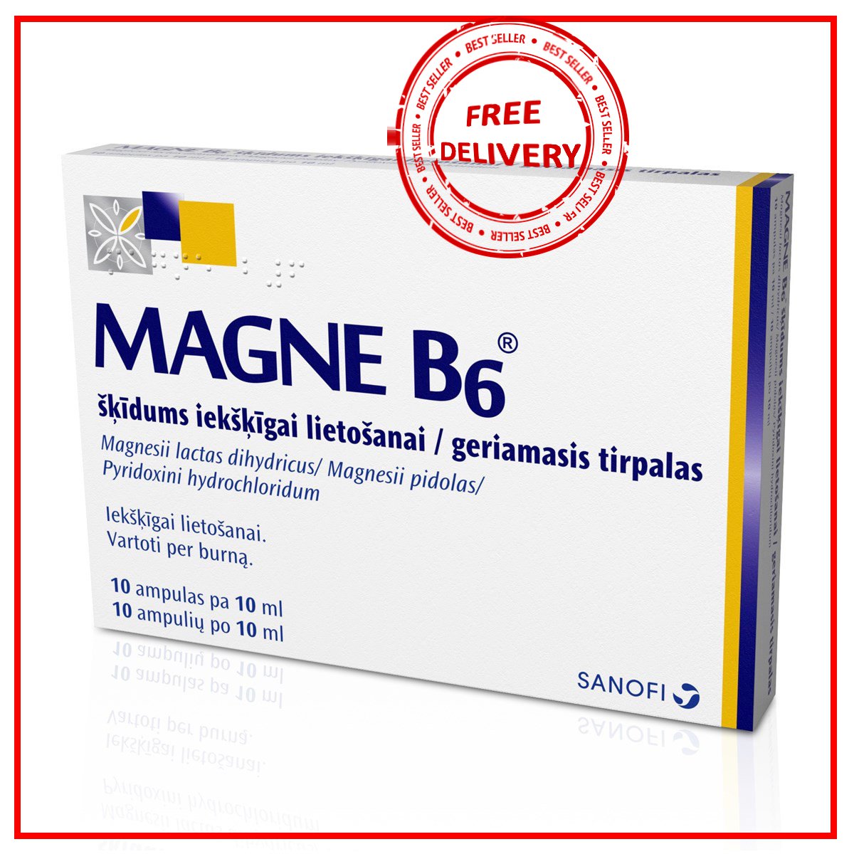 Magne B6 Liquid Mineral Ampules 10x10ml. With magnesium lactate