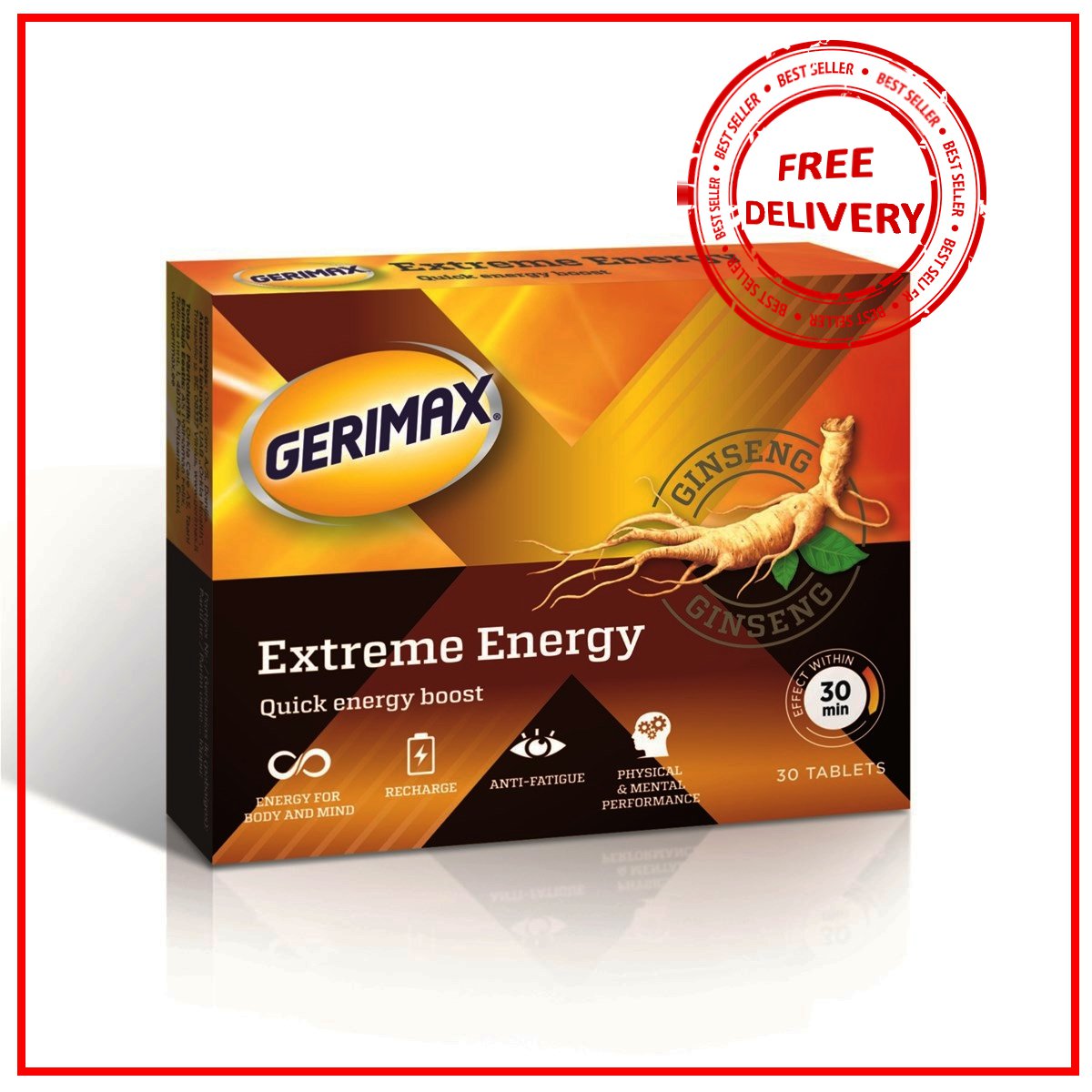 Gerimax Extreme Energy tablets N30. Quick Energy boost with Ginseng.